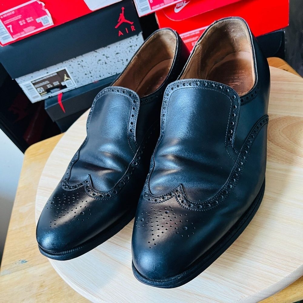 Brooks Brothers Size 12 Black Loafer Brogue Shoes CROCKETT & JONES PEAL & CO